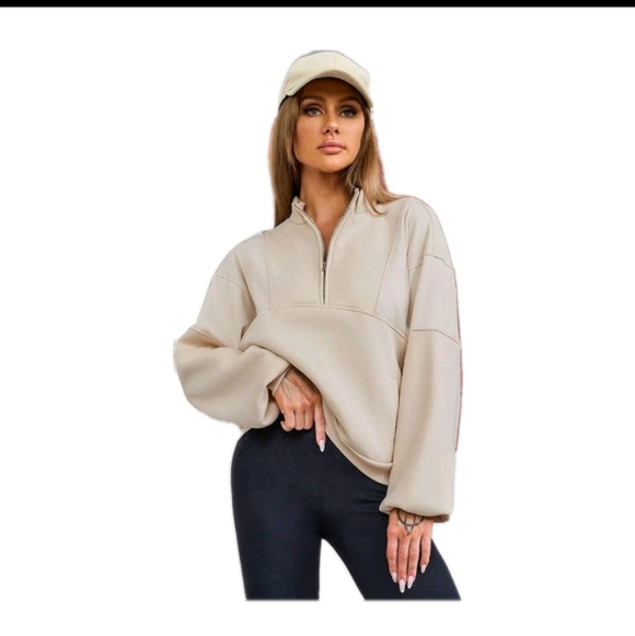 Source Unknown Tops - Nwot Apricot Mock Neck 1/2 Zip Oversized Fleece Sweatshirt S/M
